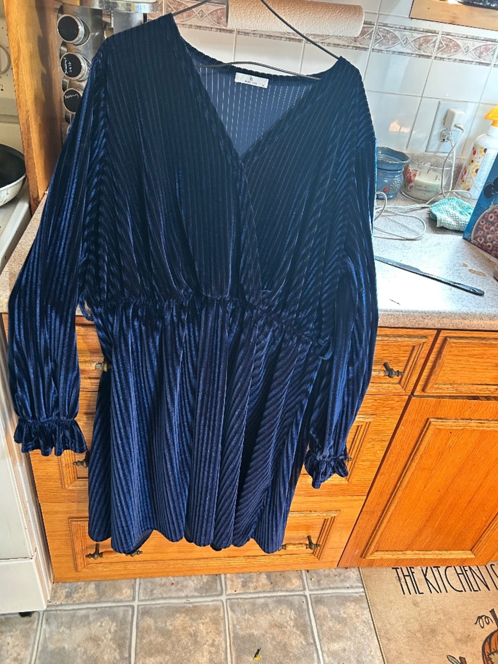 Navy velvet long sleeve dress